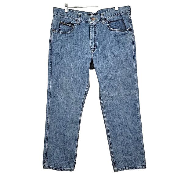 Lee Mens Jeans Size 38x30 Regular Fit Straight Leg Light Blue Wash Nice - Picture 1 of 8